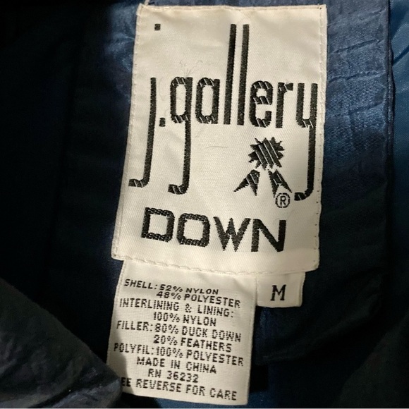 Vintage 80s J Gallery Metallic Blue Duck Down Puffer Ski Jacket Medium - Picture 9 of 11
